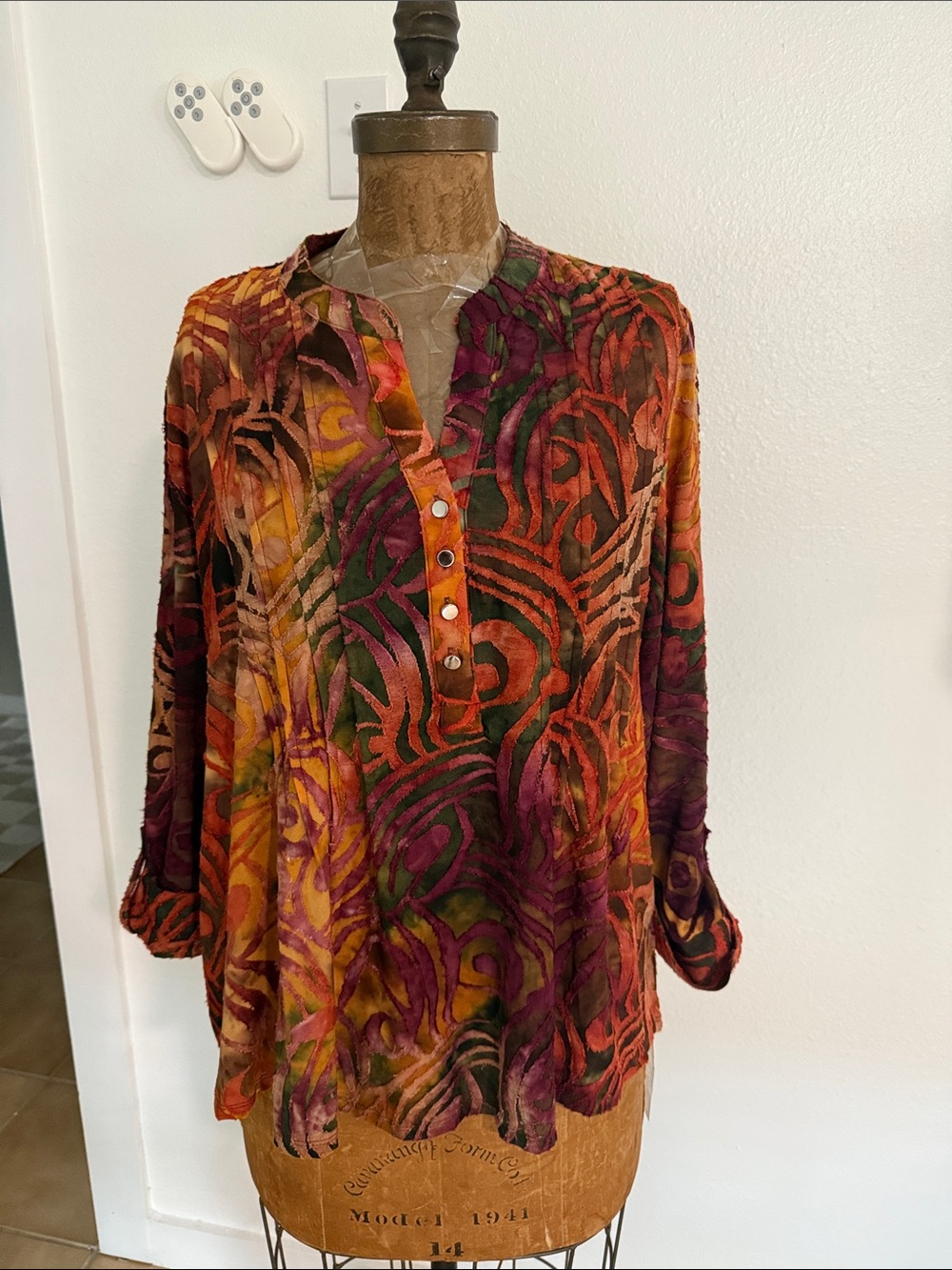 NWT Ava & Grace Boho Burnout Tunic - Earthy Multi-Color Size PXL